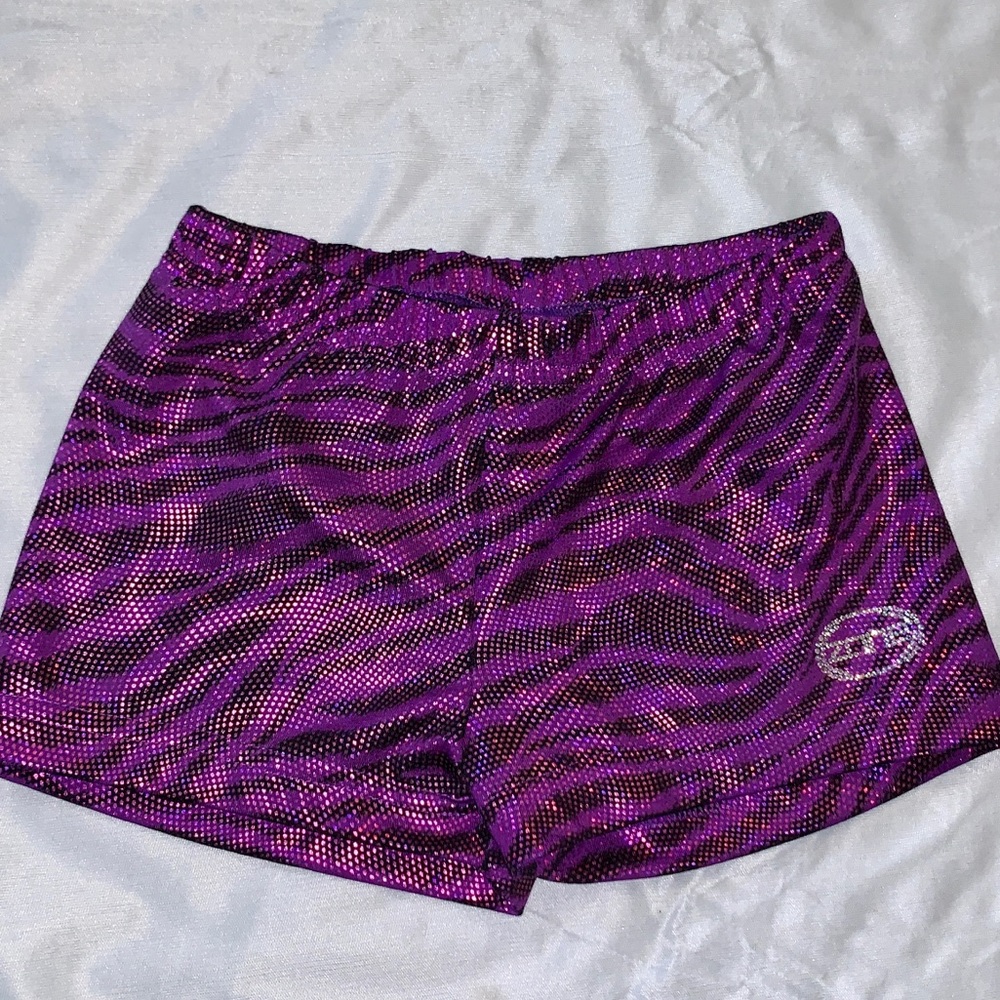 Gymnastics purple zebra stripe girls shorts YM M